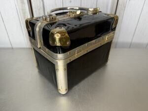 VTG 1960s Delill Patent Black Gold Train Case Box Bag Trunk Made In Italy
